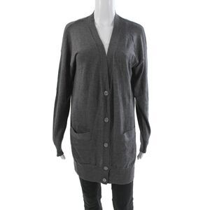 DKNY Womens Merino Wool V-Neck Cardigan Gray Size PP